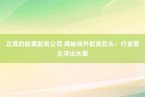 正规的股票配资公司 揭秘场外配资巨头：行业霸主浮出水面