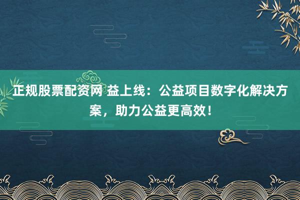正规股票配资网 益上线：公益项目数字化解决方案，助力公益更高效！