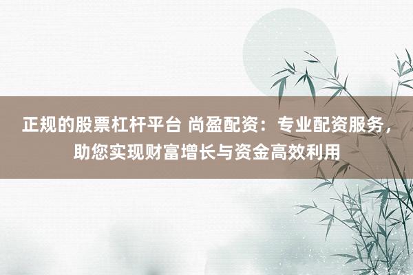 正规的股票杠杆平台 尚盈配资：专业配资服务，助您实现财富增长与资金高效利用