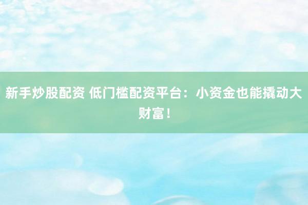 新手炒股配资 低门槛配资平台：小资金也能撬动大财富！