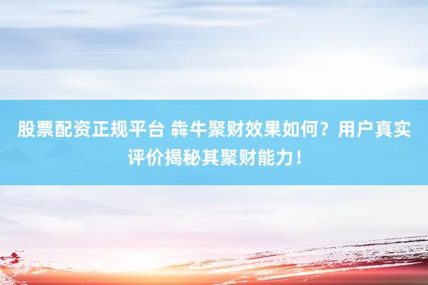 股票配资正规平台 犇牛聚财效果如何？用户真实评价揭秘其聚财能力！