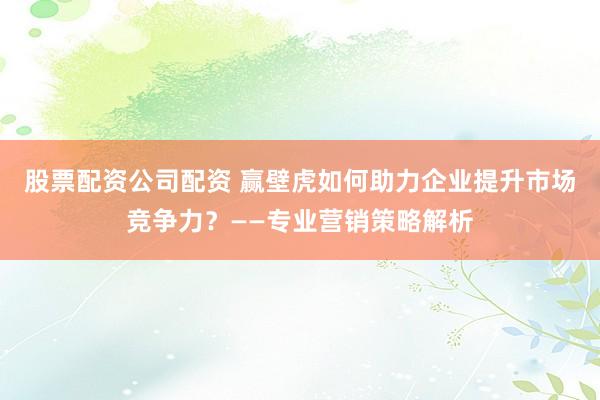 股票配资公司配资 赢壁虎如何助力企业提升市场竞争力？——专业营销策略解析