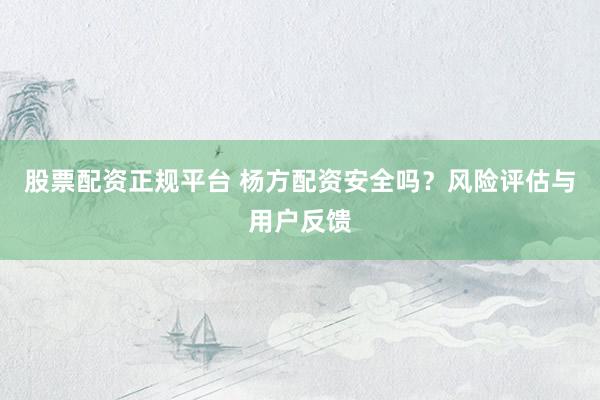 股票配资正规平台 杨方配资安全吗？风险评估与用户反馈