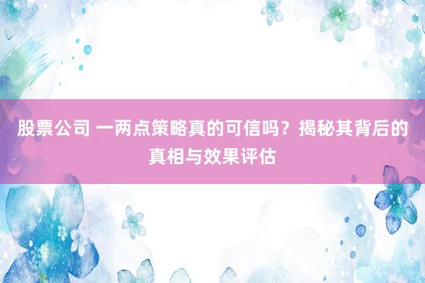 股票公司 一两点策略真的可信吗？揭秘其背后的真相与效果评估