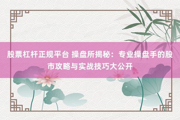股票杠杆正规平台 操盘所揭秘：专业操盘手的股市攻略与实战技巧大公开