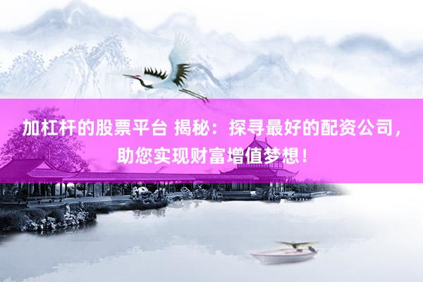 加杠杆的股票平台 揭秘：探寻最好的配资公司，助您实现财富增值梦想！