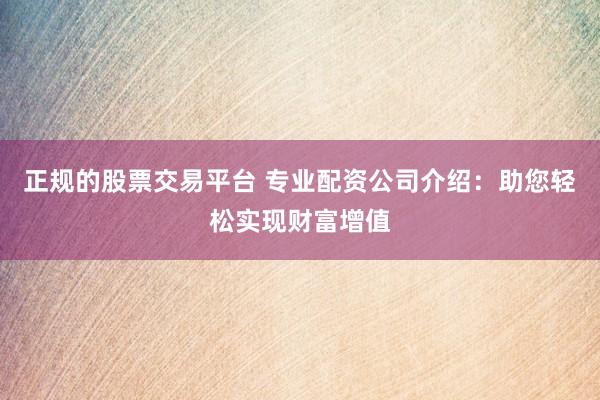 正规的股票交易平台 专业配资公司介绍：助您轻松实现财富增值