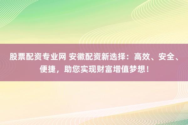 股票配资专业网 安徽配资新选择：高效、安全、便捷，助您实现财富增值梦想！