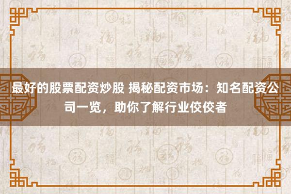 最好的股票配资炒股 揭秘配资市场：知名配资公司一览，助你了解行业佼佼者