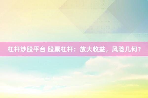 杠杆炒股平台 股票杠杆：放大收益，风险几何？