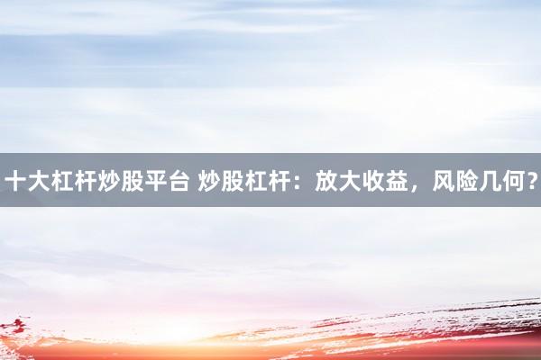 十大杠杆炒股平台 炒股杠杆：放大收益，风险几何？